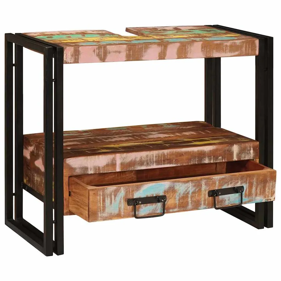 Armoire de coiffeuse Multicolore Bois Recyclé Solide - 5