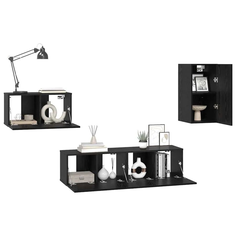 Ensemble meuble TV avec tiroir Chêne noir Bois d'ingénierie - 3