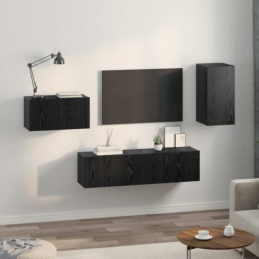 Ensemble meuble TV avec tiroir Chêne noir Bois d'ingénierie - 4