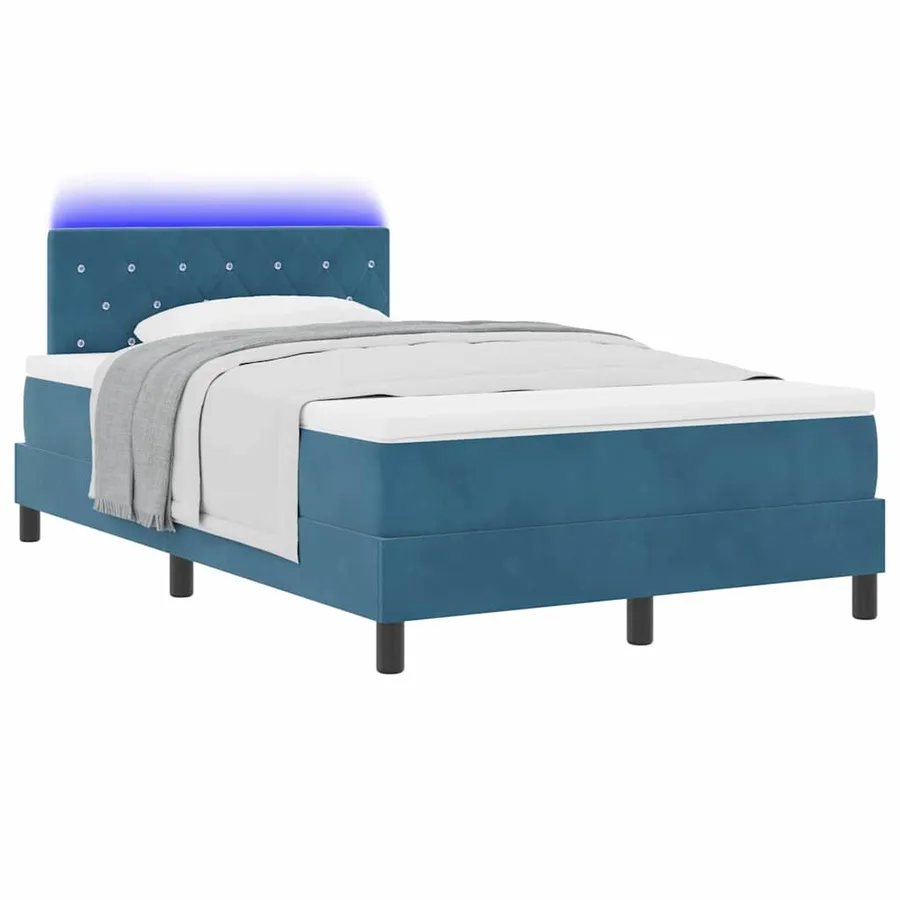 Lit à ressort LED avec matelas Bleu foncé 120 x 190 cm Velours - 3
