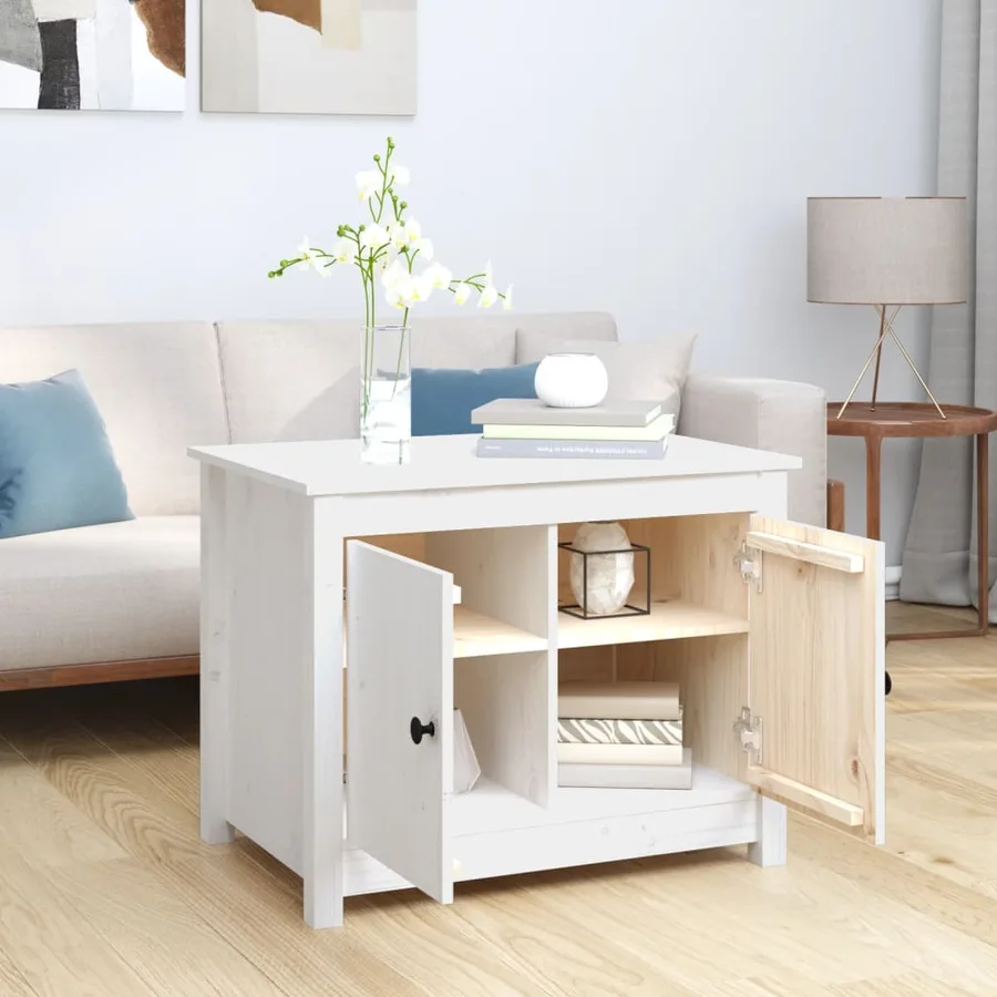 Table basse Blanc 71x49x55 cm Bois massif de pin - 3