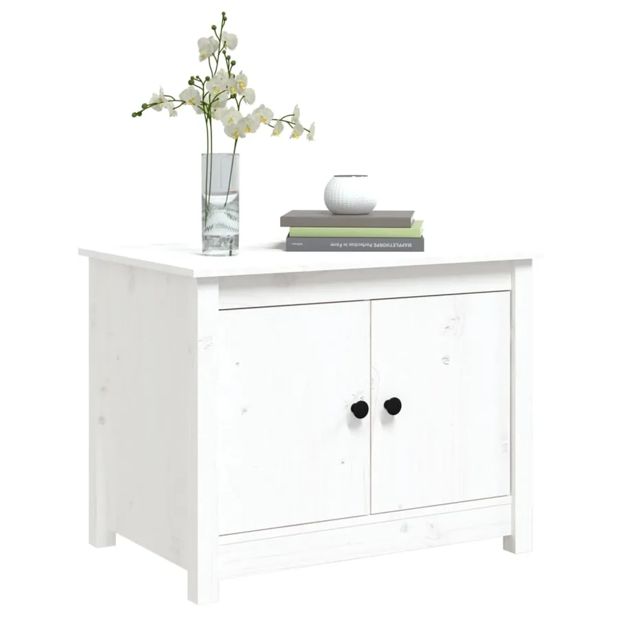 Table basse Blanc 71x49x55 cm Bois massif de pin - 4