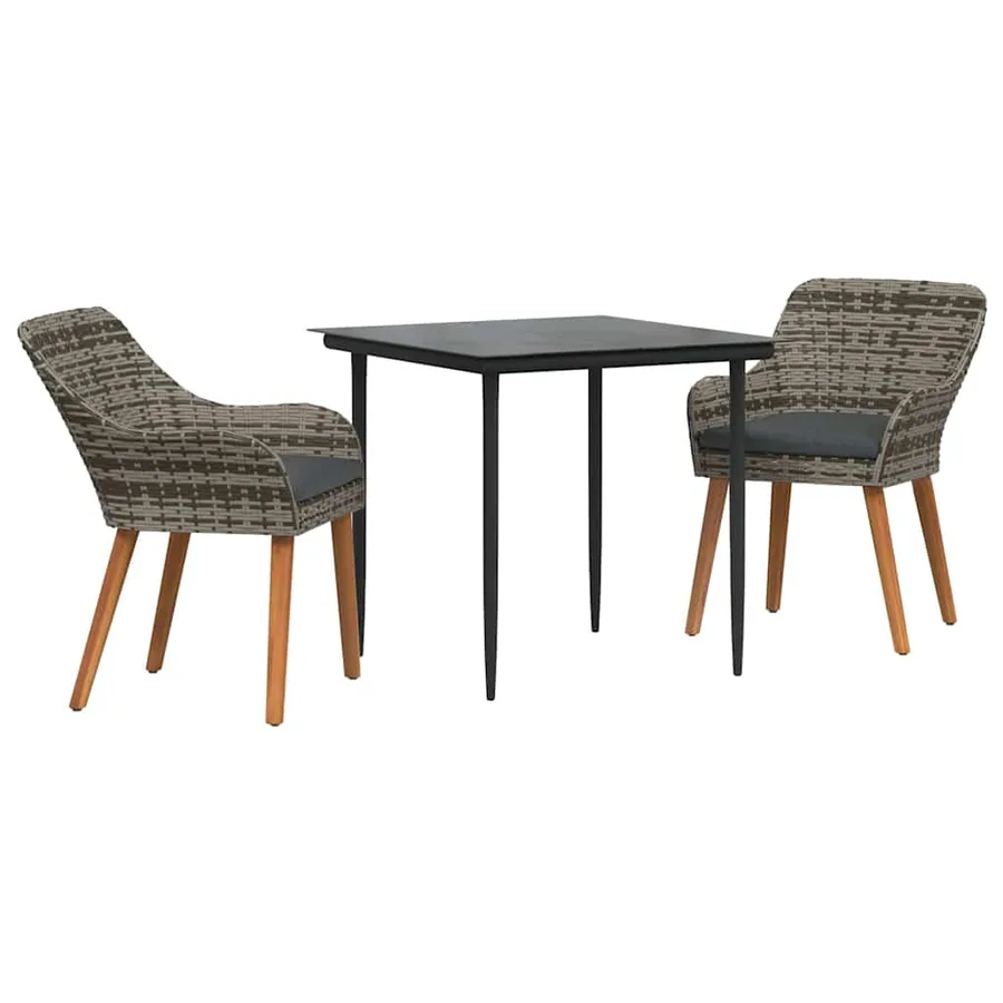 Ensemble de salle à manger pour jardin 3 pcs Gris polyrotin - 2
