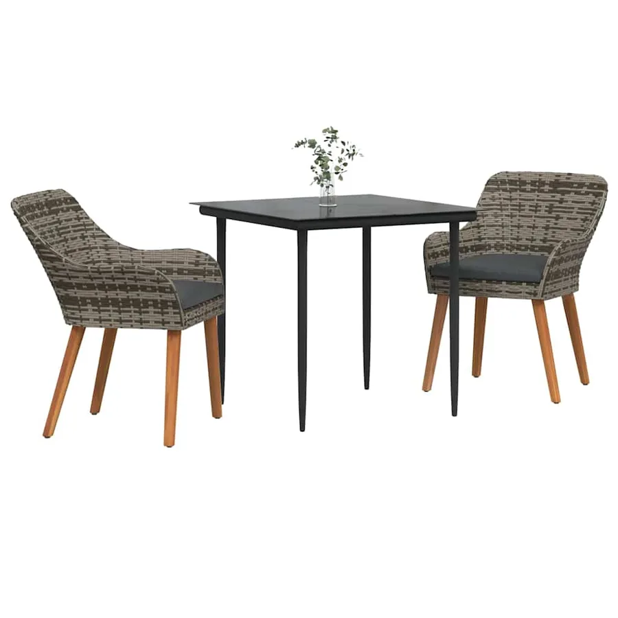 Ensemble de salle à manger pour jardin 3 pcs Gris polyrotin - 3