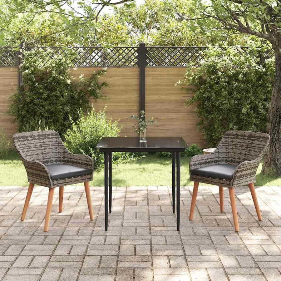 Ensemble de salle à manger pour jardin 3 pcs Gris polyrotin - 4