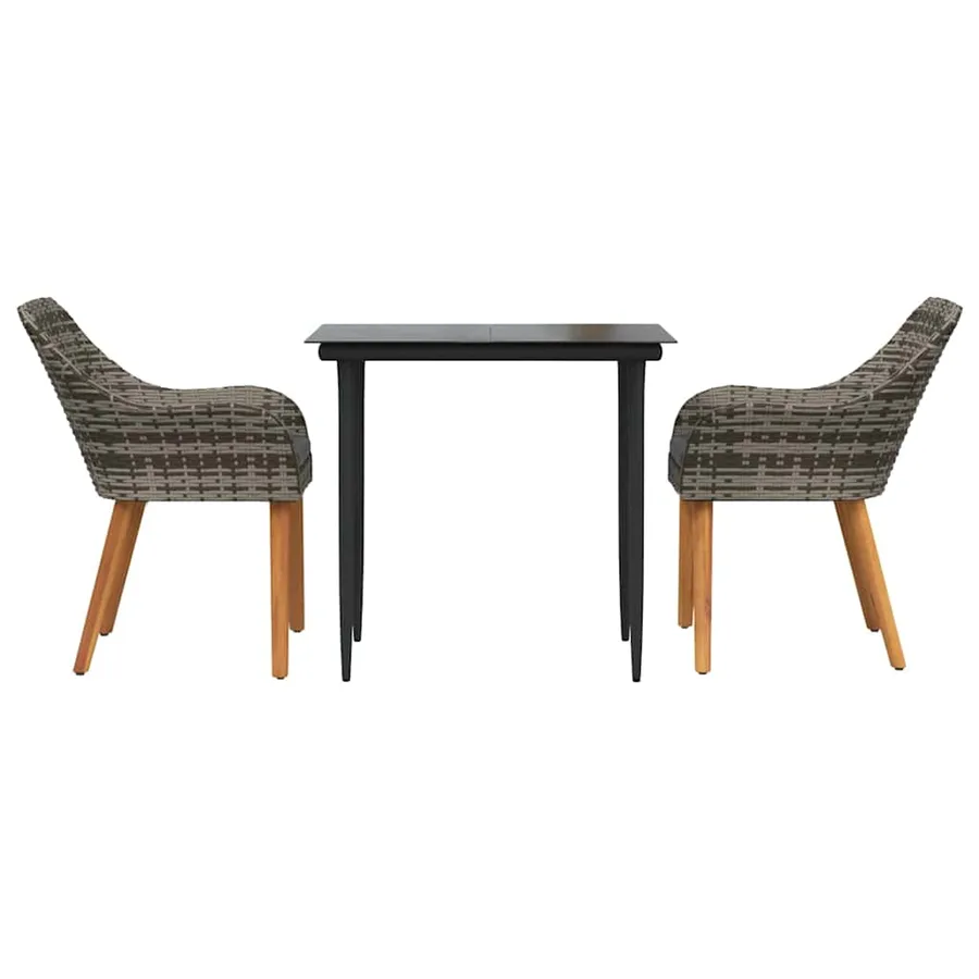 Ensemble de salle à manger pour jardin 3 pcs Gris polyrotin - 7