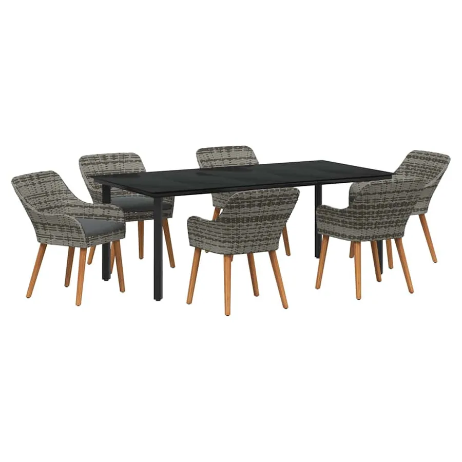 Ensemble de salle à manger pour jardin 7 pcs Gris polyrotin - 2