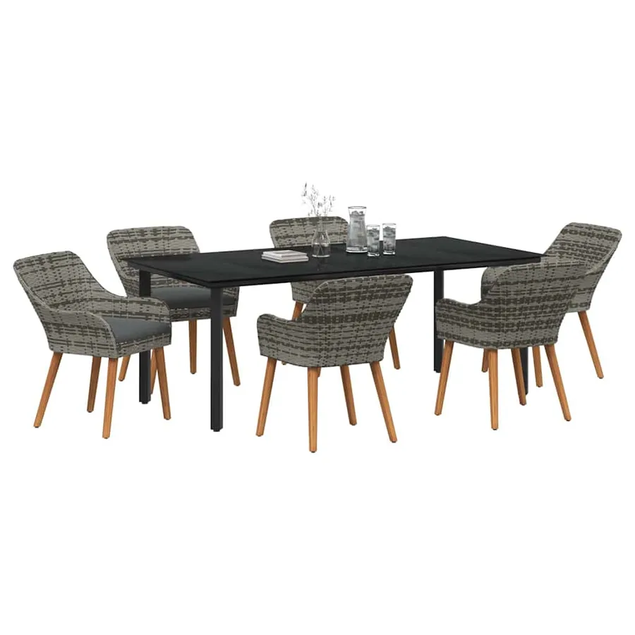 Ensemble de salle à manger pour jardin 7 pcs Gris polyrotin - 3