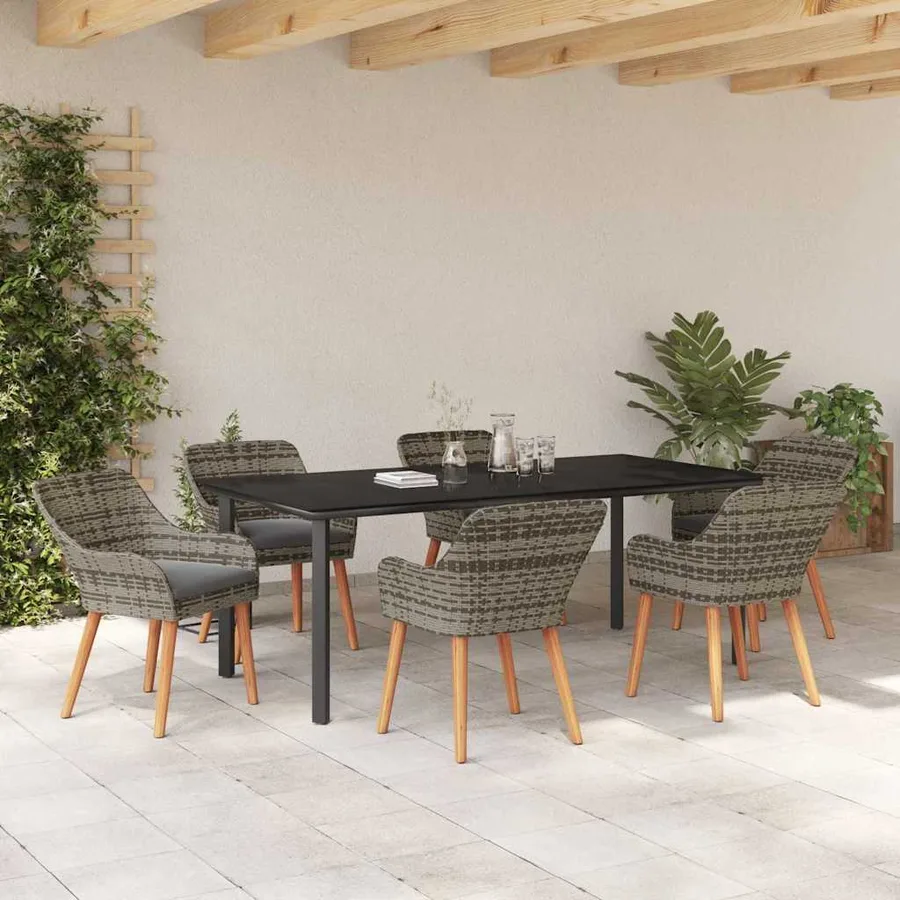 Ensemble de salle à manger pour jardin 7 pcs Gris polyrotin - 4