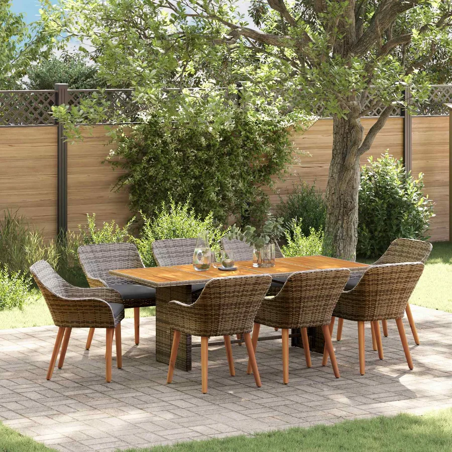 Ensemble de salle à manger pour jardin 9 pcs Gris polyrotin