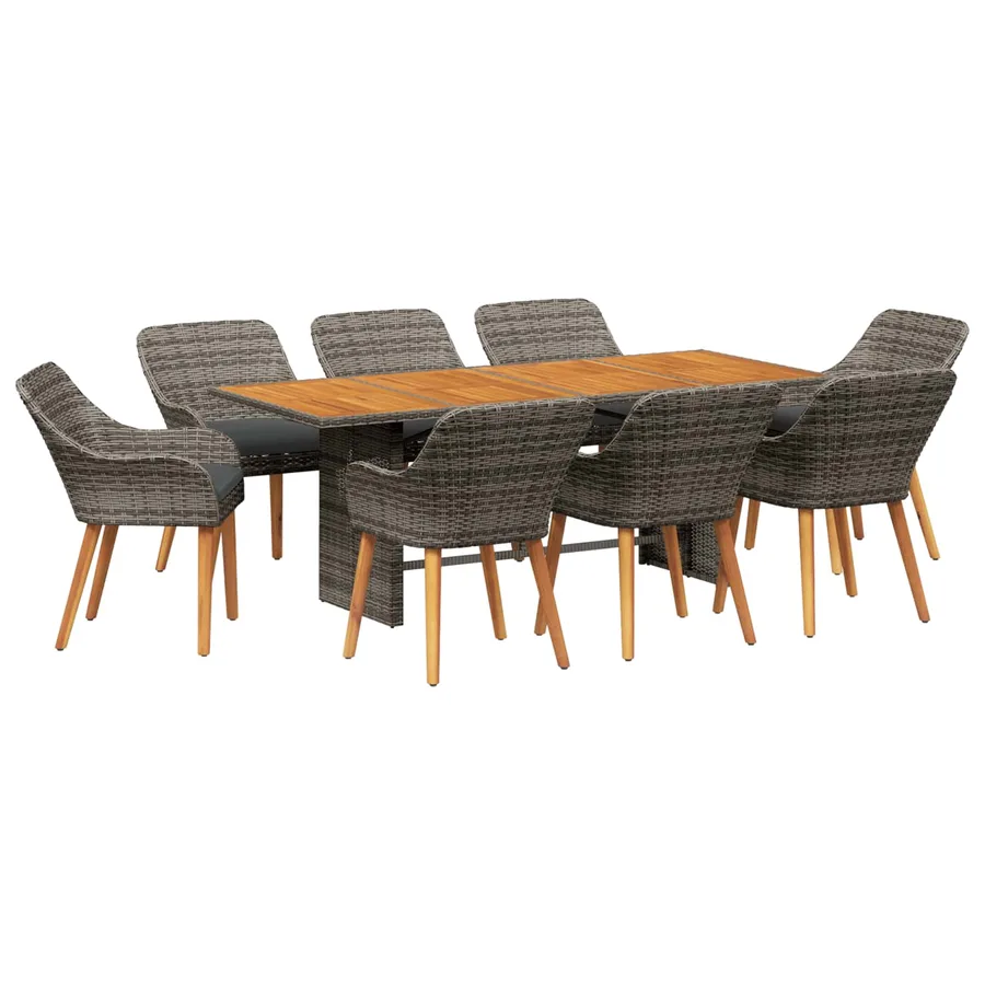 Ensemble de salle à manger pour jardin 9 pcs Gris polyrotin - 2