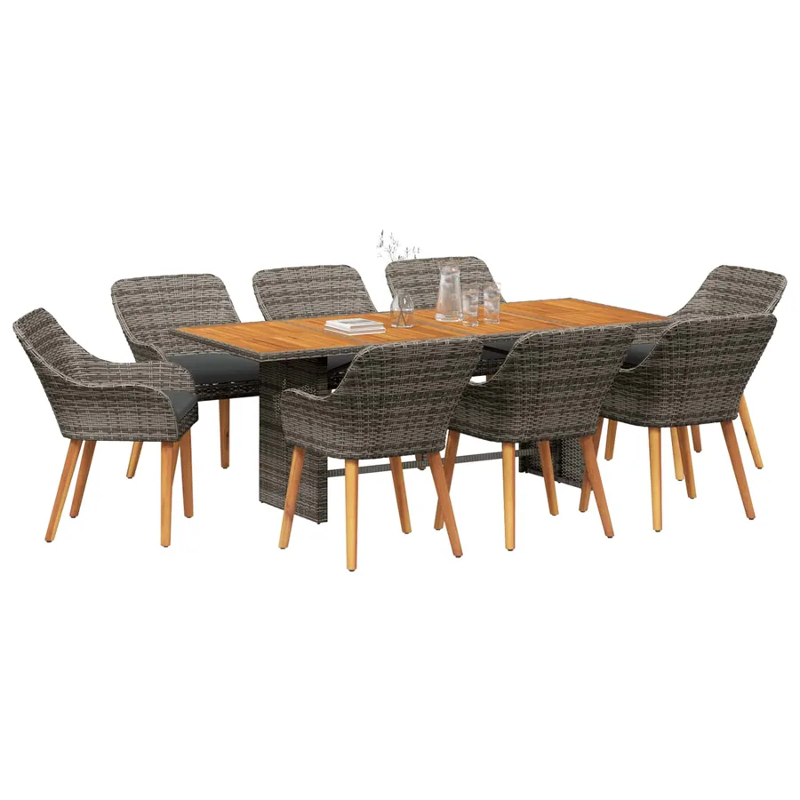 Ensemble de salle à manger pour jardin 9 pcs Gris polyrotin - 3