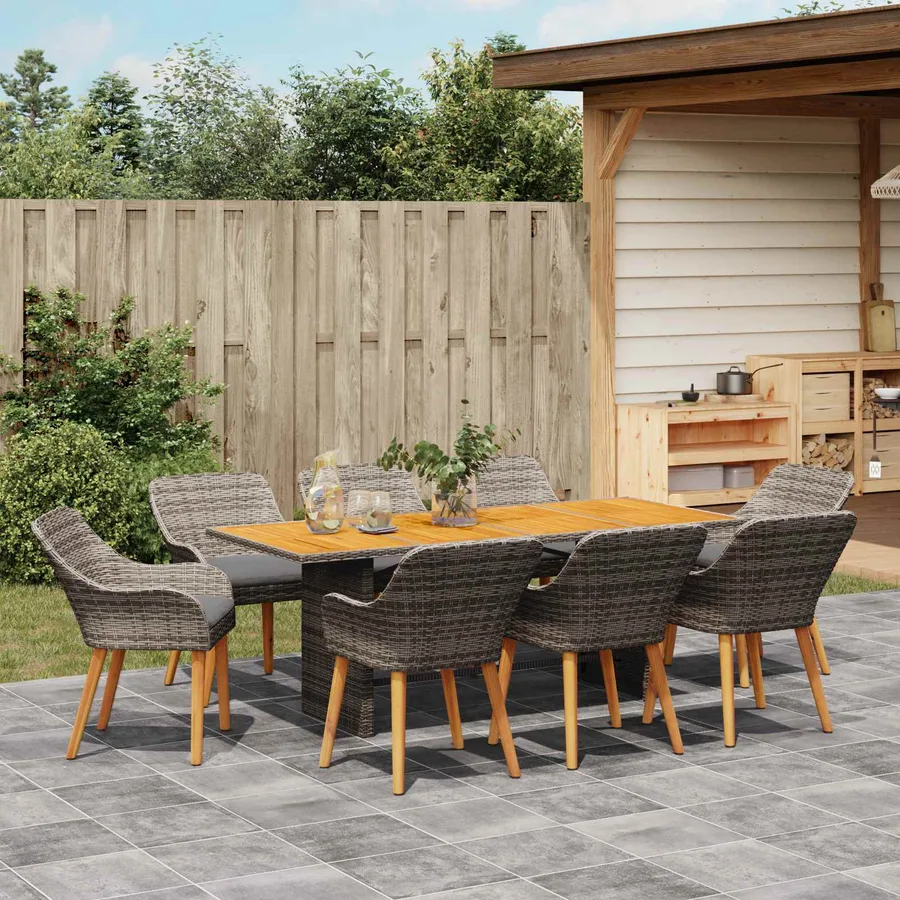 Ensemble de salle à manger pour jardin 9 pcs Gris polyrotin - 4