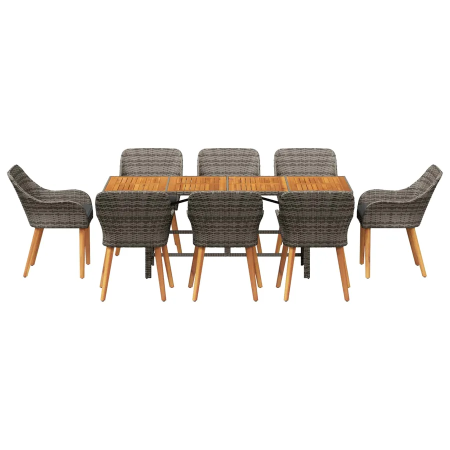 Ensemble de salle à manger pour jardin 9 pcs Gris polyrotin - 7