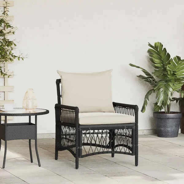 Chaise de jardin avec coussin Noir 73 x 61 x 77 cm polyrotin