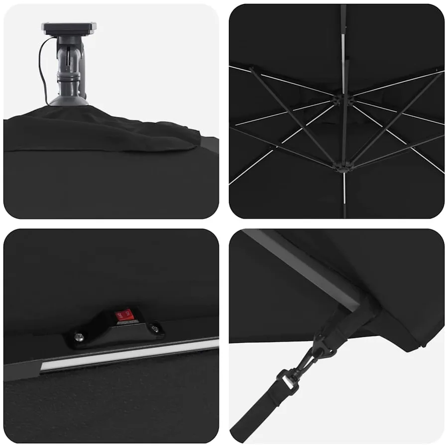Parasol Noir 249 x 249 x 250 cm Polyester et Aluminium - 9