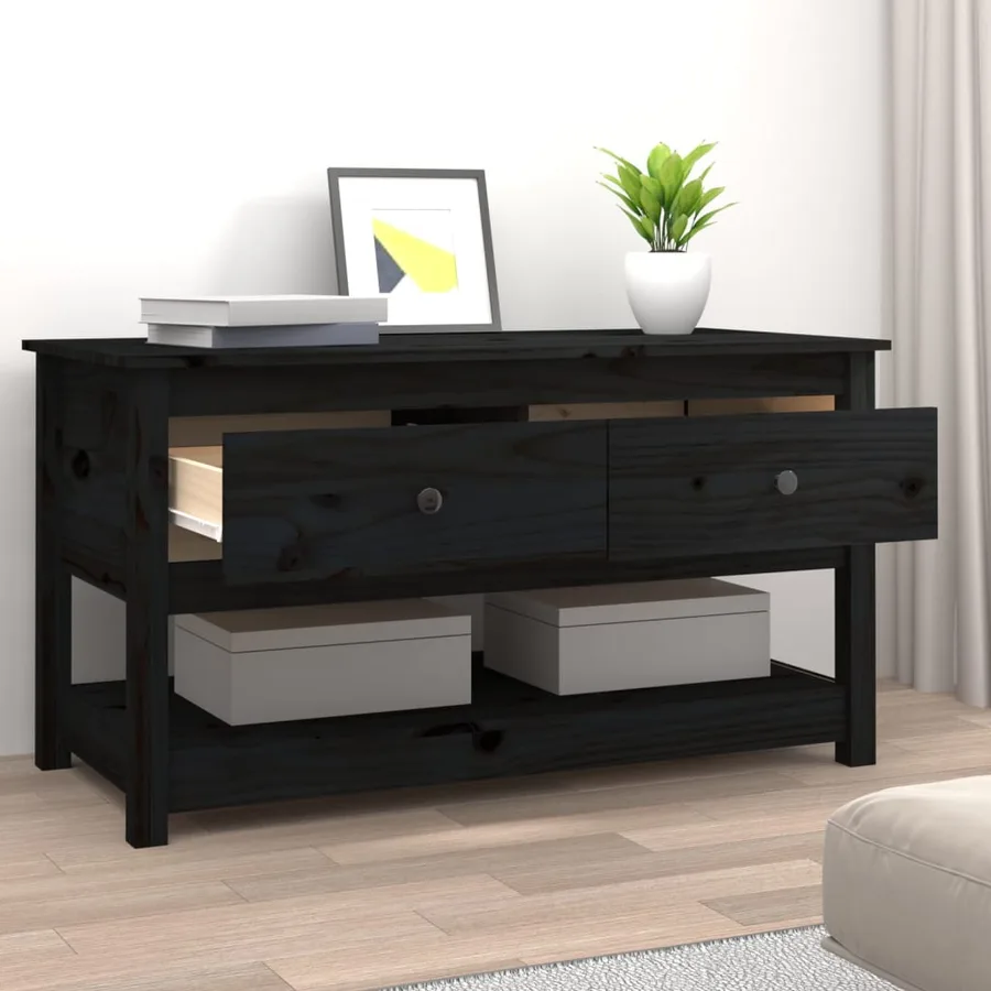 Table basse Noir 102x49x55 cm Bois massif de pin - 6