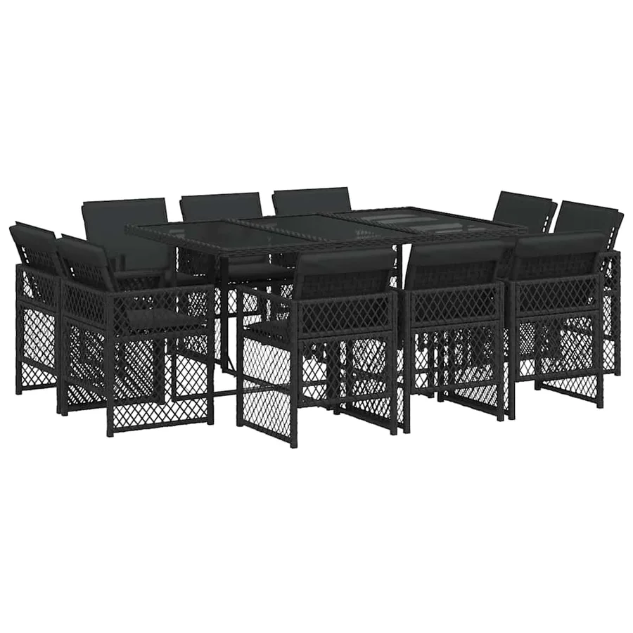 Ensemble à manger de jardin 11 pcs coussins noir résine tressée - 2