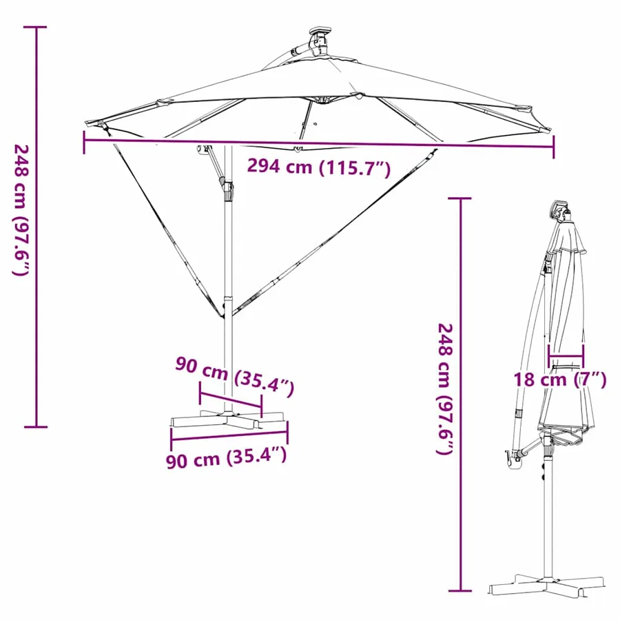 Parasol Anthracite 294 x 294 x 248 cm Polyester et Aluminium - 16
