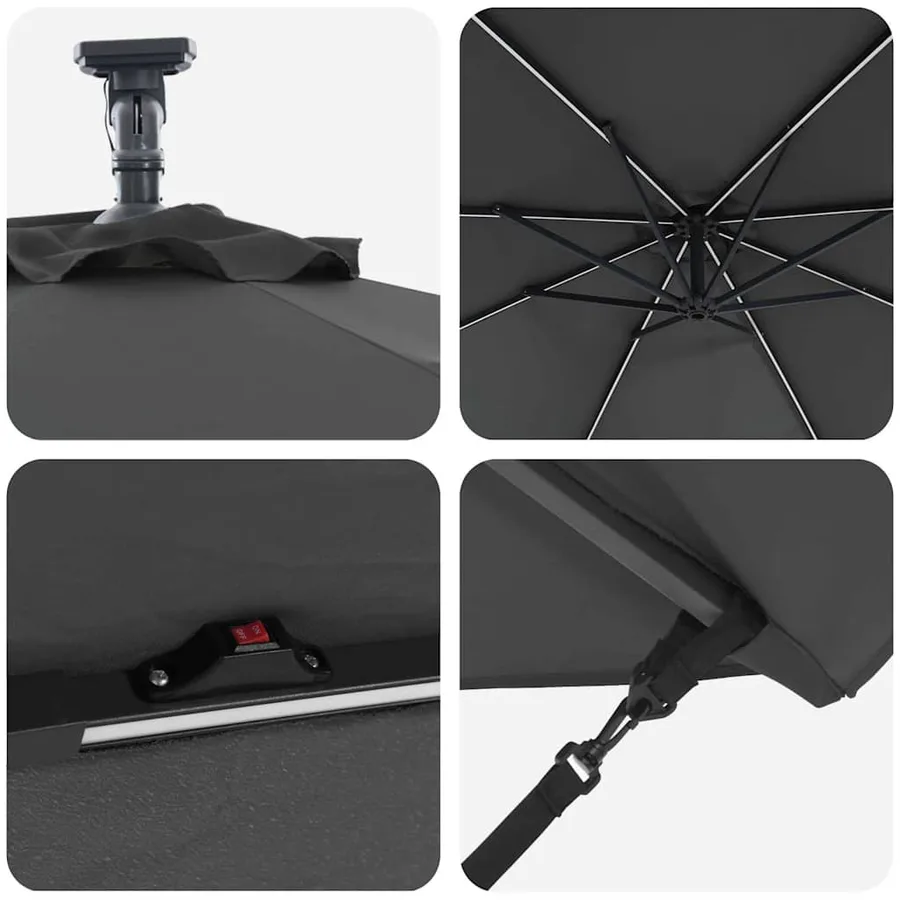 Parasol Anthracite 294 x 294 x 248 cm Polyester et Aluminium - 9