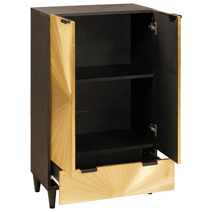 Meuble d'appoint avec tiroir Noir et or 60 x 33,5 x 100 cm - 2