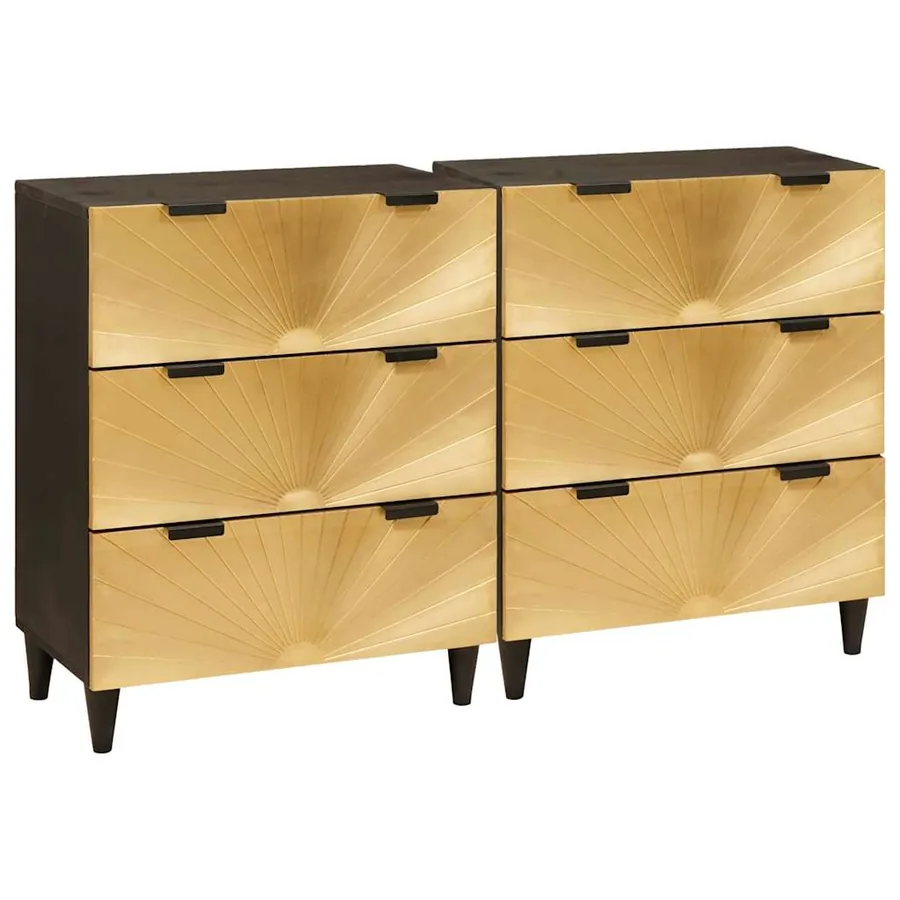 Ensemble de buffet 2 pcs Noir et laiton 120 x 33 x 75 cm