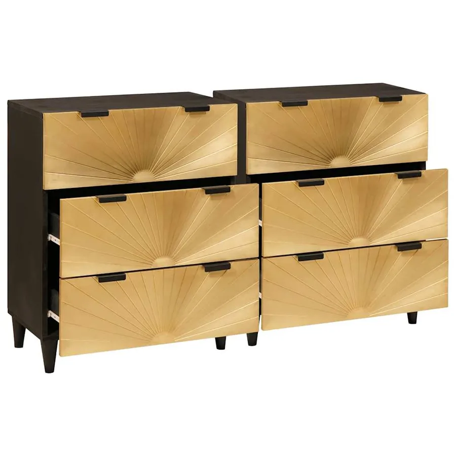 Ensemble de buffet 2 pcs Noir et laiton 120 x 33 x 75 cm - 2