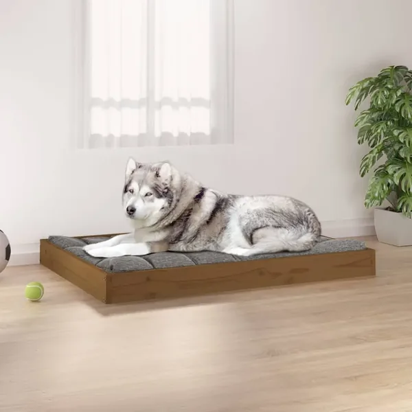 Lit pour chien Marron miel 101,5x74x9 cm Bois de pin solide