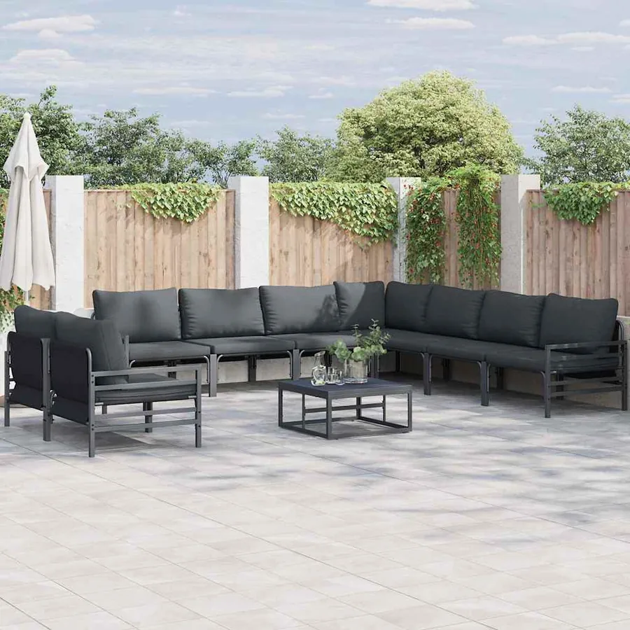 Ensemble de canapé de jardin avec coussin 9 pcs Noir Acier