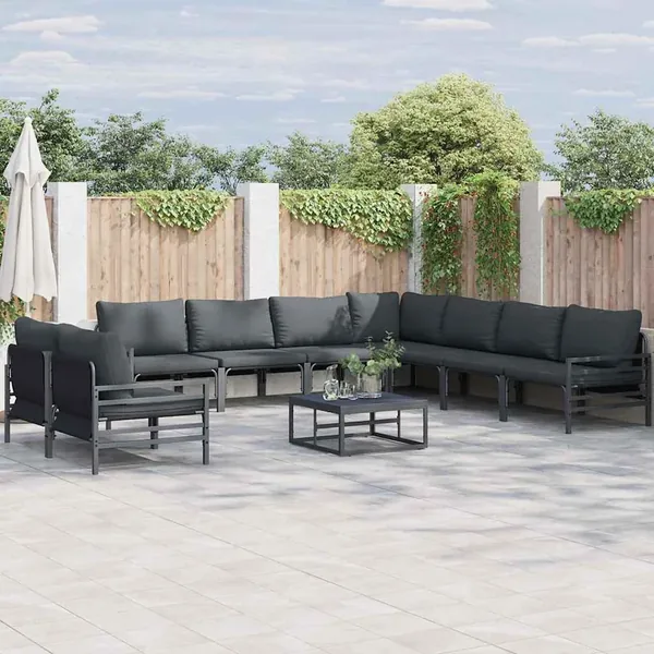 Ensemble de canapé de jardin avec coussin 9 pcs Noir Acier