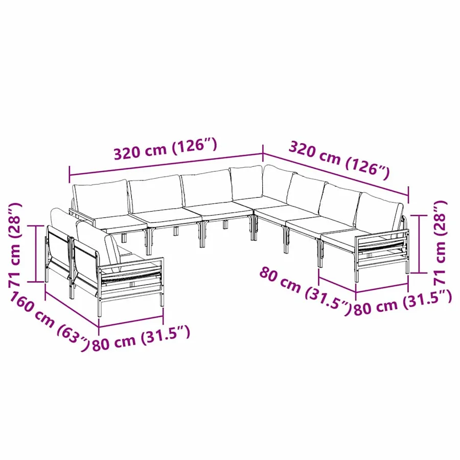 Ensemble de canapé de jardin avec coussin 9 pcs Noir Acier - 12