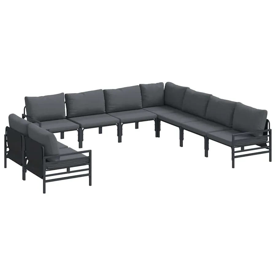 Ensemble de canapé de jardin avec coussin 9 pcs Noir Acier - 2
