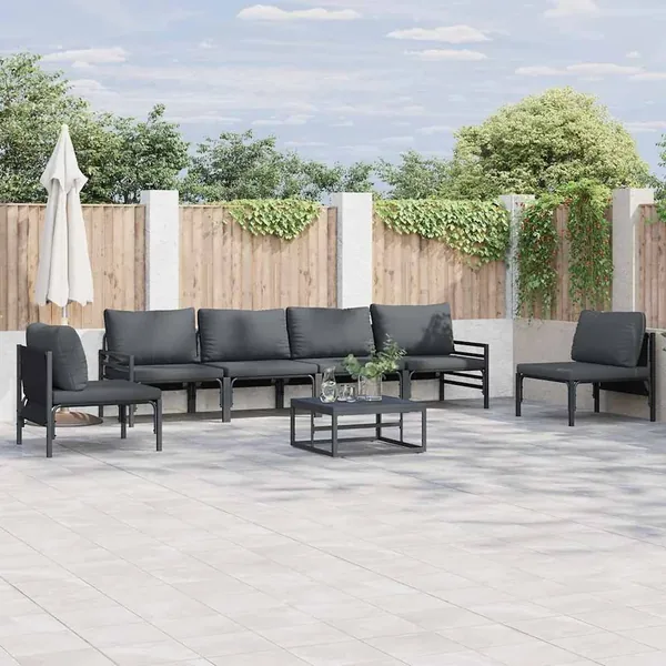 Ensemble de canapé de jardin avec coussin 6 pcs Noir Acier