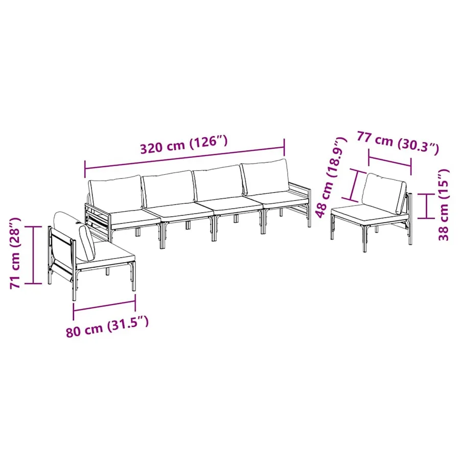 Ensemble de canapé de jardin avec coussin 6 pcs Noir Acier - 12