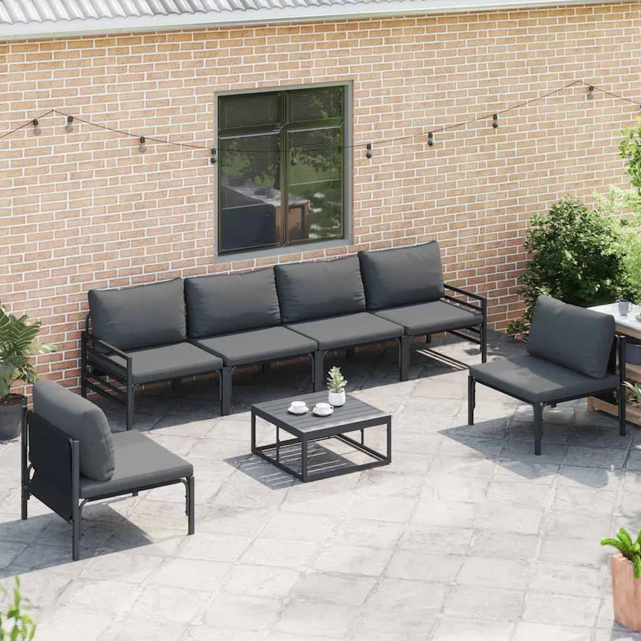 Ensemble de canapé de jardin avec coussin 6 pcs Noir Acier - 3