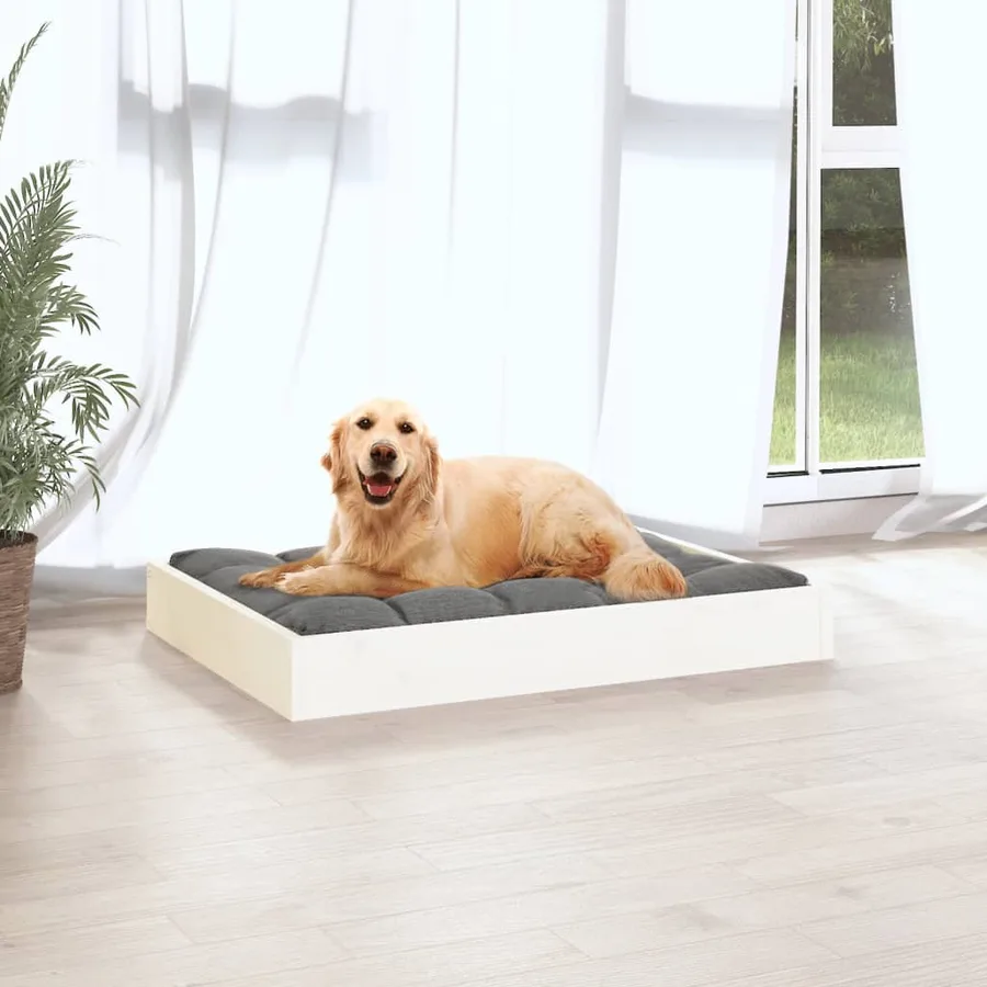 Lit pour chien Blanc 71,5x54x9 cm Bois de pin solide - 3