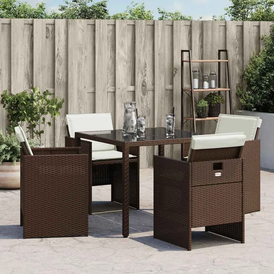 Chaises de jardin avec coussins lot de 4 marron résine tressée - 3