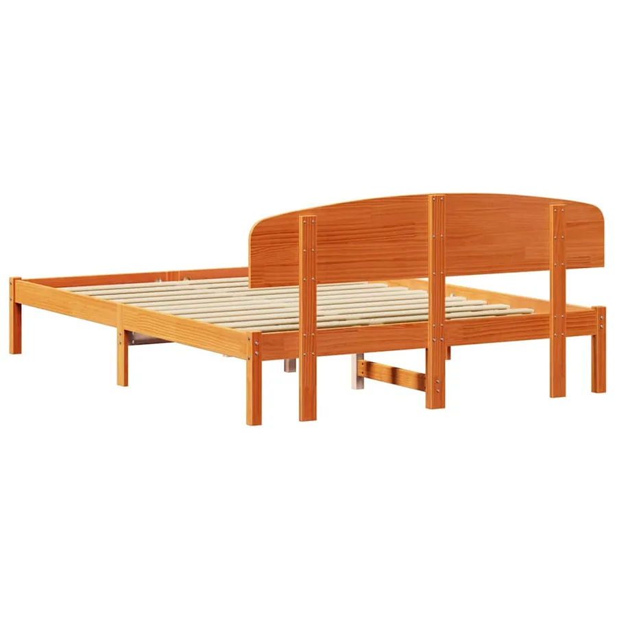 Cadre de lit avec tête de lit Brun cire 150 x 200 cm Pin massif - 7