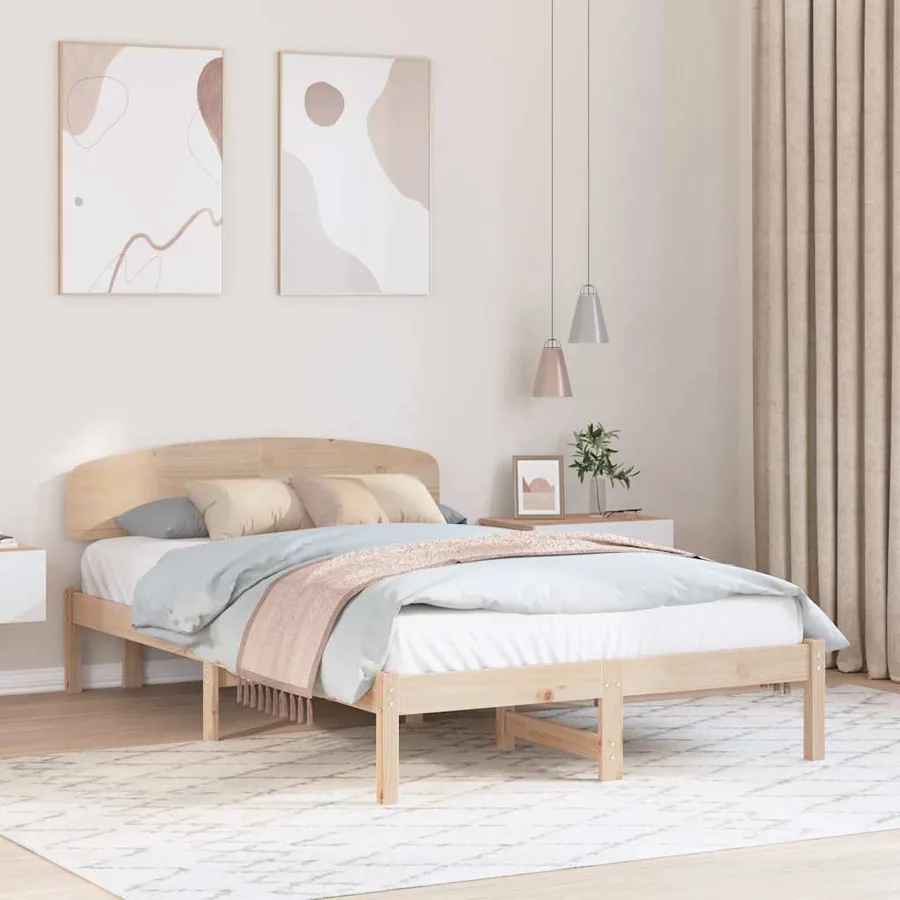 Cadre de lit avec tête de lit Naturel 140 x 190 cm Pin massif