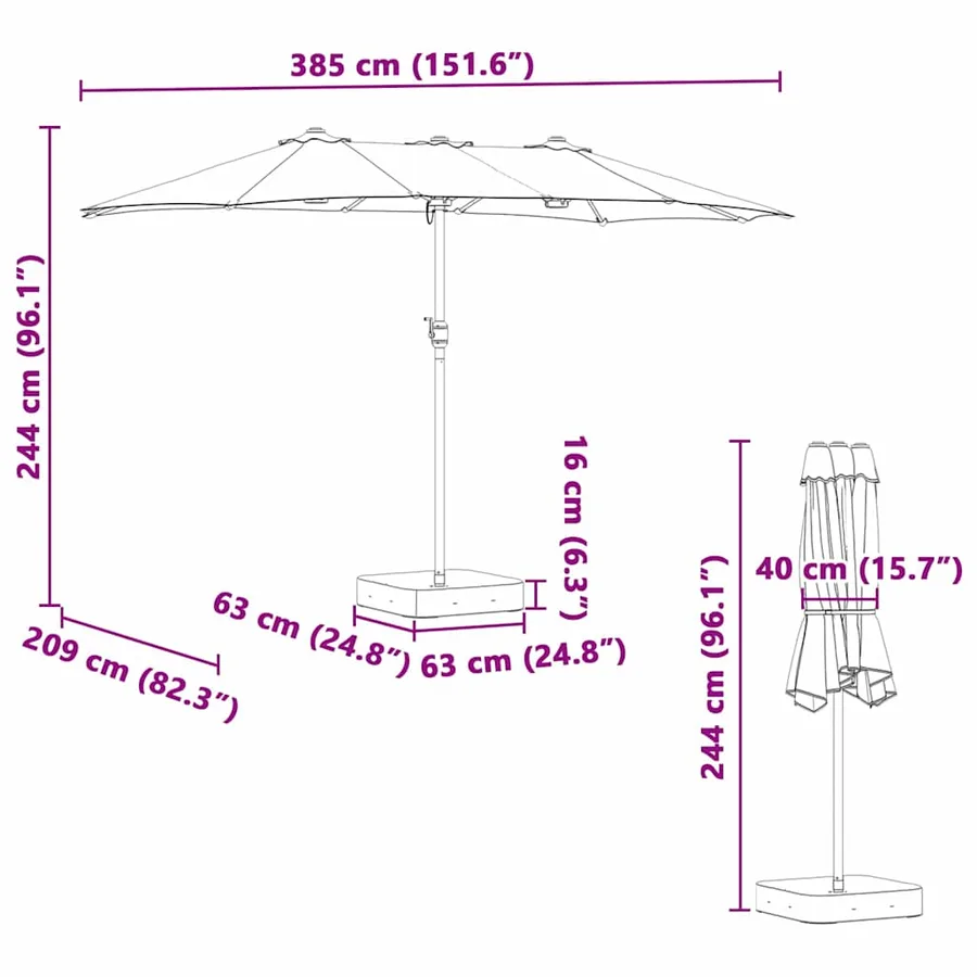 Parasol de jardin Sable 385 x 209 x 244 cm Polyester et Acier - 10