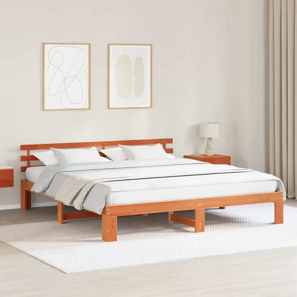 Cadre de lit avec tête de lit Brun cire 180 x 200 cm Pin massif
