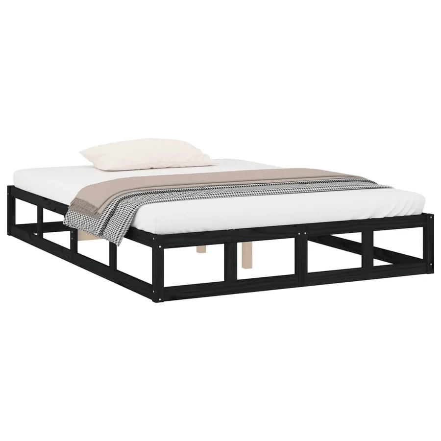 Cadre de lit sans matelas noir 200x200 cm bois massif - 3