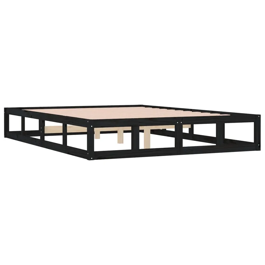 Cadre de lit sans matelas noir 200x200 cm bois massif - 4