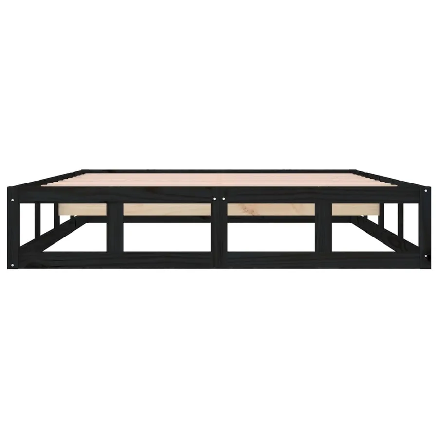 Cadre de lit sans matelas noir 200x200 cm bois massif - 5