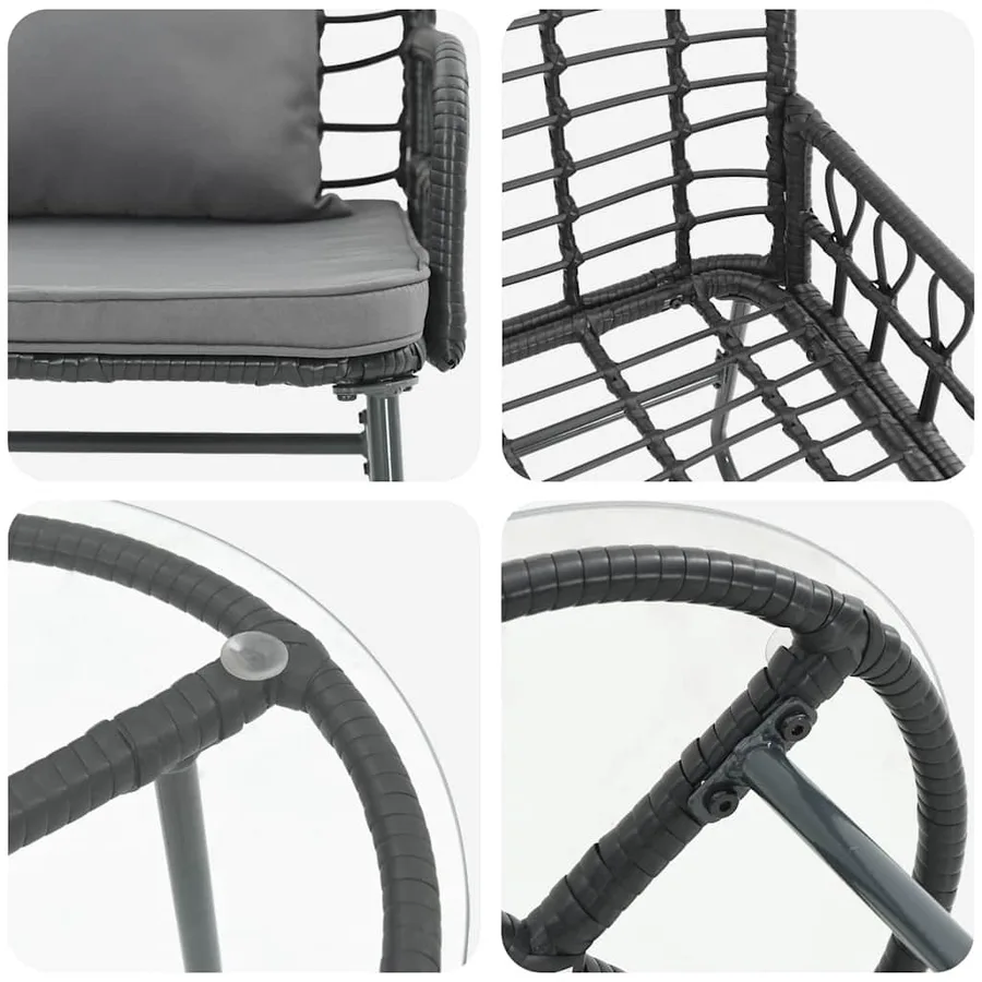 Ensemble de salle à manger pour jardin 3 pcs Noir et anthracite - 10