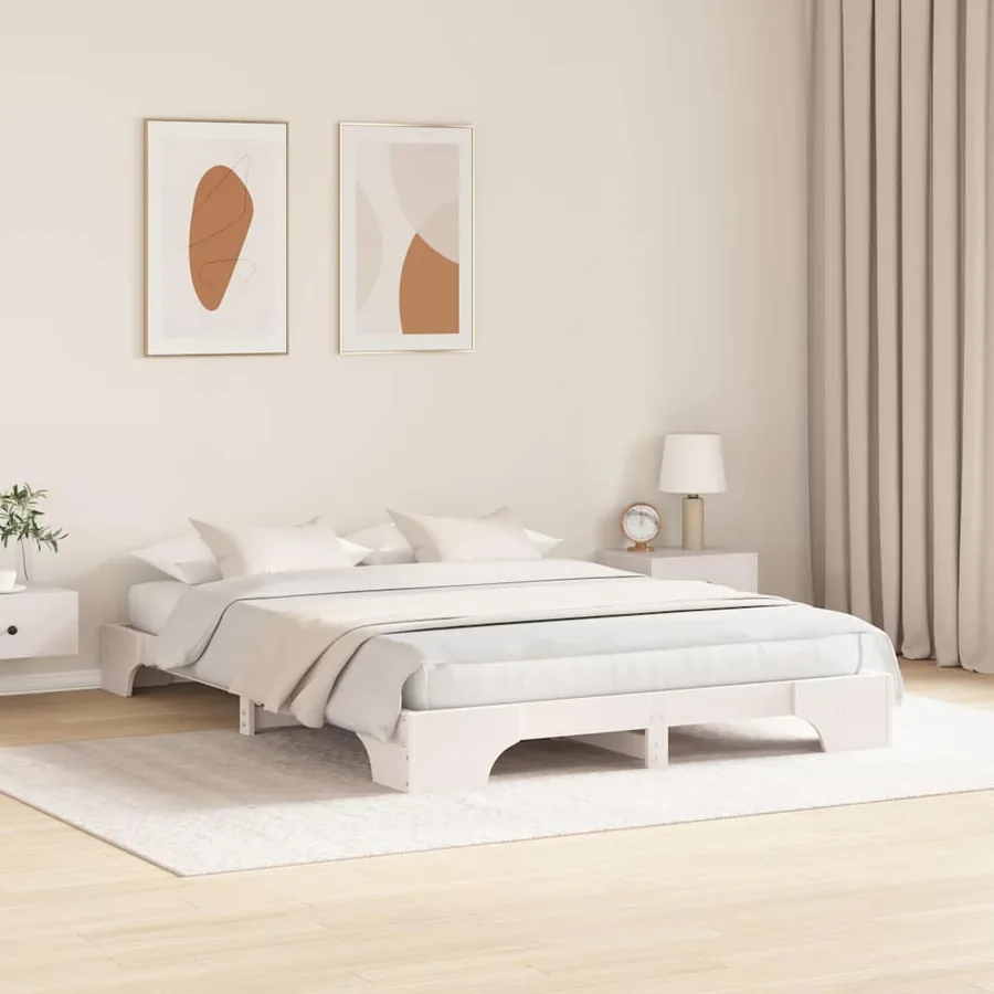 Cadre de lit Blanc 140 x 200 cm Pin massif - 3