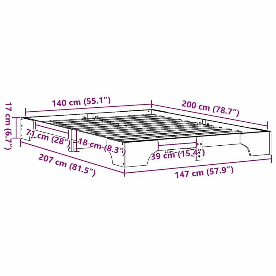 Cadre de lit Blanc 140 x 200 cm Pin massif - 8