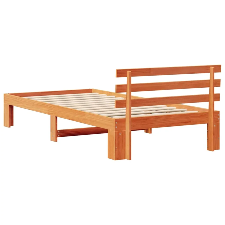 Cadre de lit avec tête de lit Brun cire 90 x 190 cm Pin massif - 7