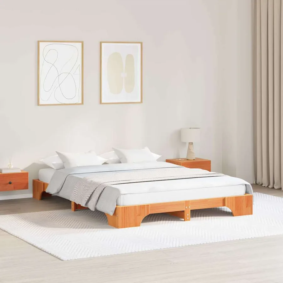 Cadre de lit Brun cire 160 x 200 cm Pin massif