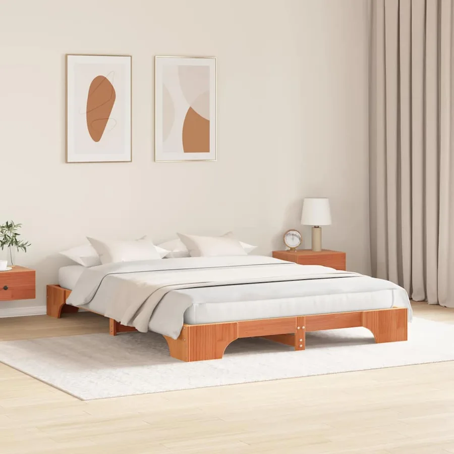 Cadre de lit Brun cire 160 x 200 cm Pin massif - 3